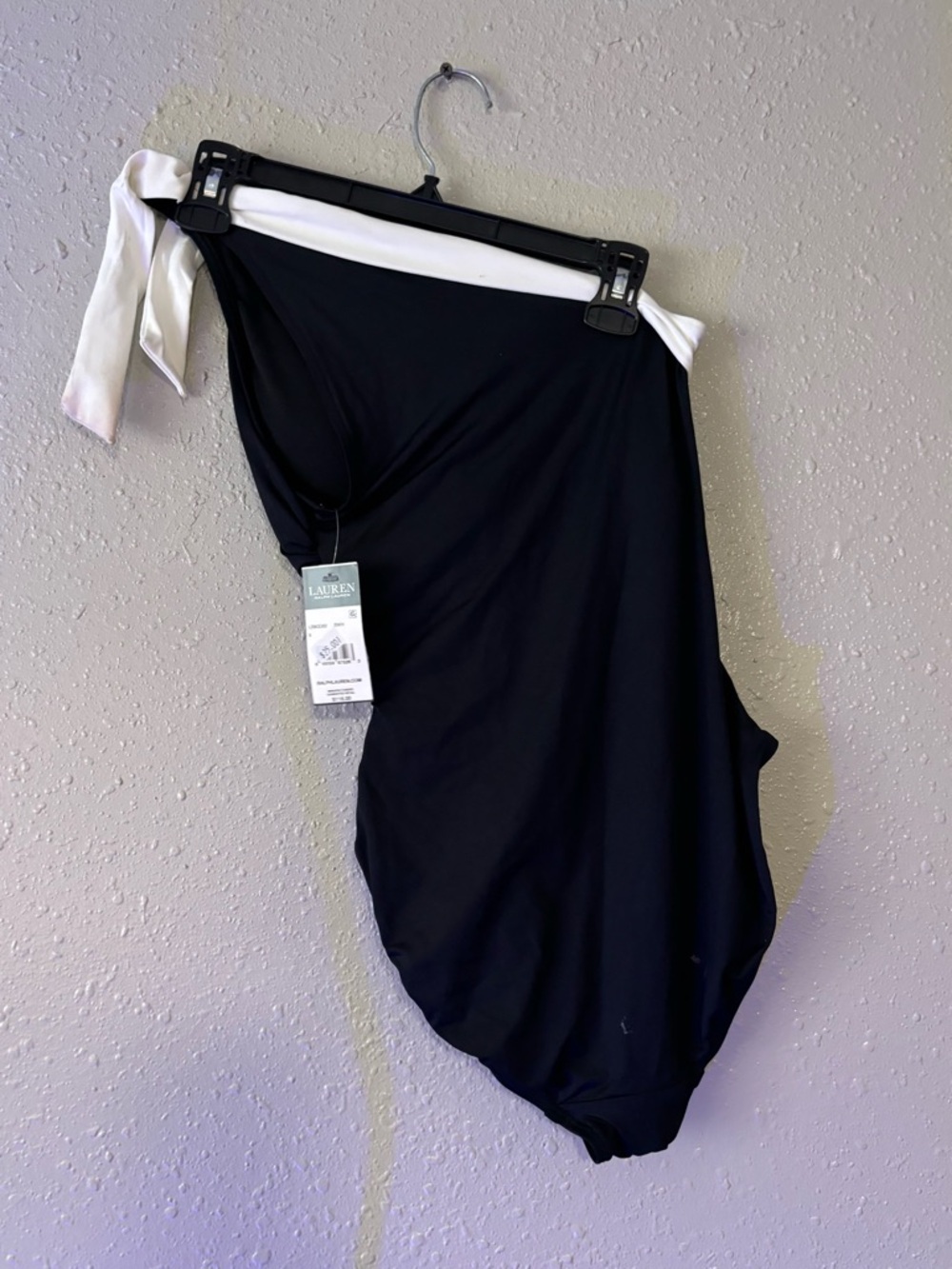 Lauren Ralph Lauren Black One-Shoulder Swin suit with White shoulder Tie